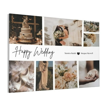 Custom Canvas Prints White Wedding Personalized Photo Image Collage DIY Framed Kit Wall Art Picture Room Decor 16x20 inch