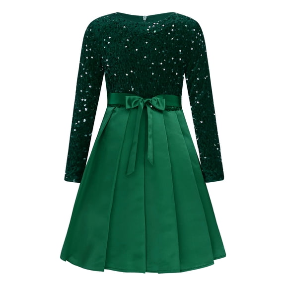Hansber Girls Sequined Party Formal Dresses Kids Long Sleeve Wedding Graduation Birthday Holiday Dress Green 4