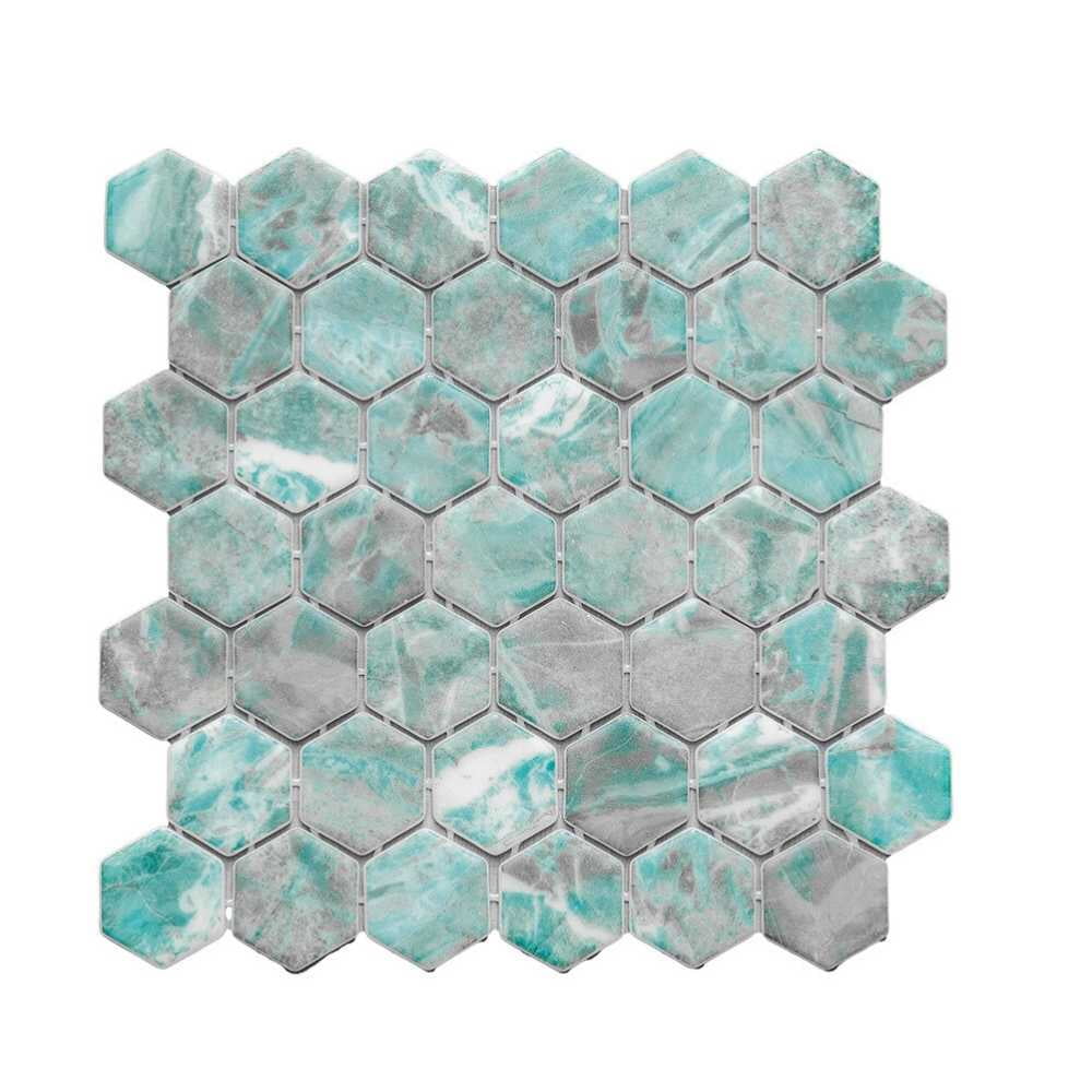The Tile Life Eterna Hex 2" x 2" Beryl Glass Mosaic Floor and Wall Tile 1 Sheet