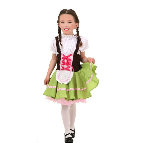 EnJoCho Kids German Bavarian Dirndl Dress - Traditional 𝖮ktoberfest Dress with Apron for Halloween Be𝖾r Festival & 𝖢arnival Cos-play