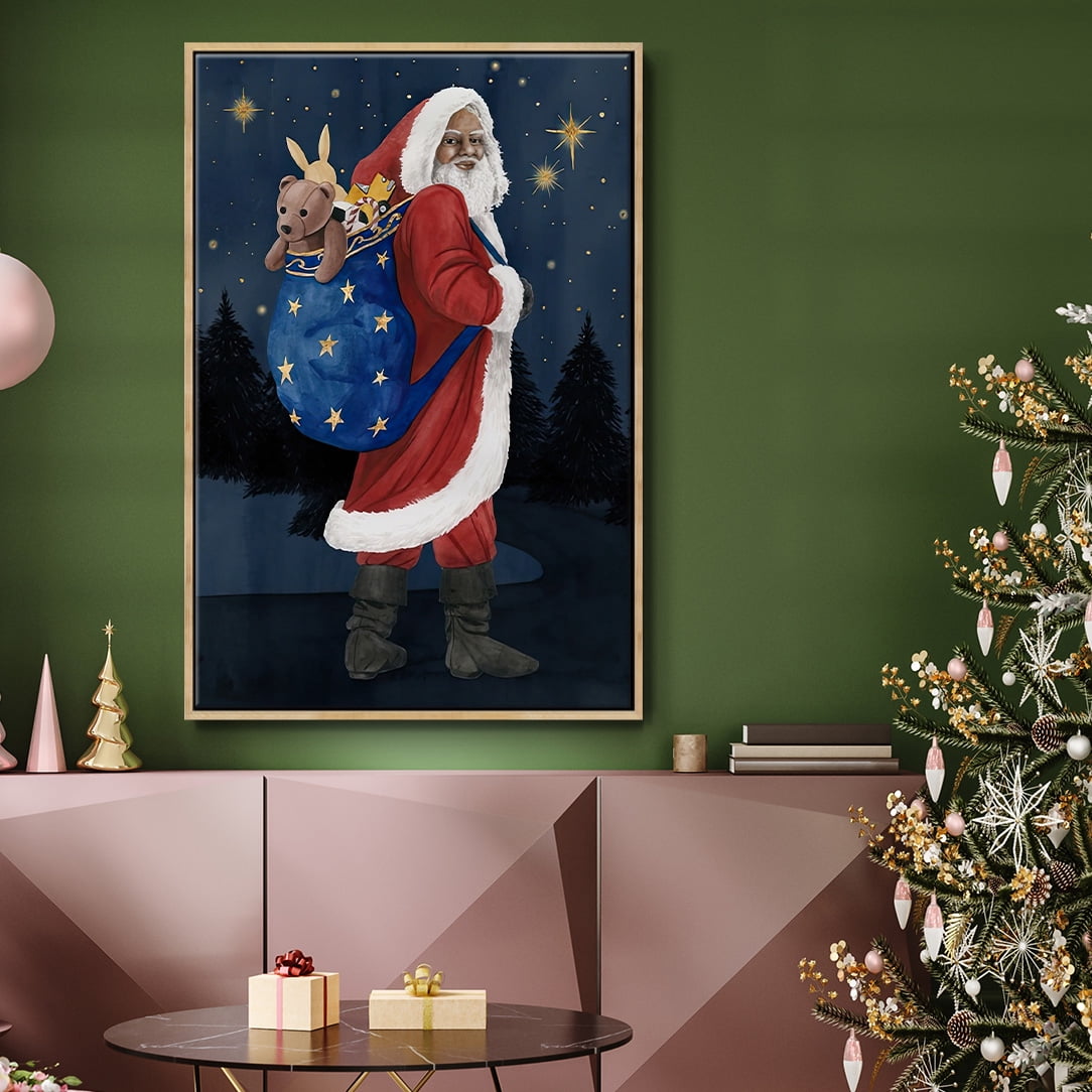 Celestial Christmas Collection B - Framed Gallery Wrapped Holiday Canvas - 17 x 25 - Natural Wood Frame