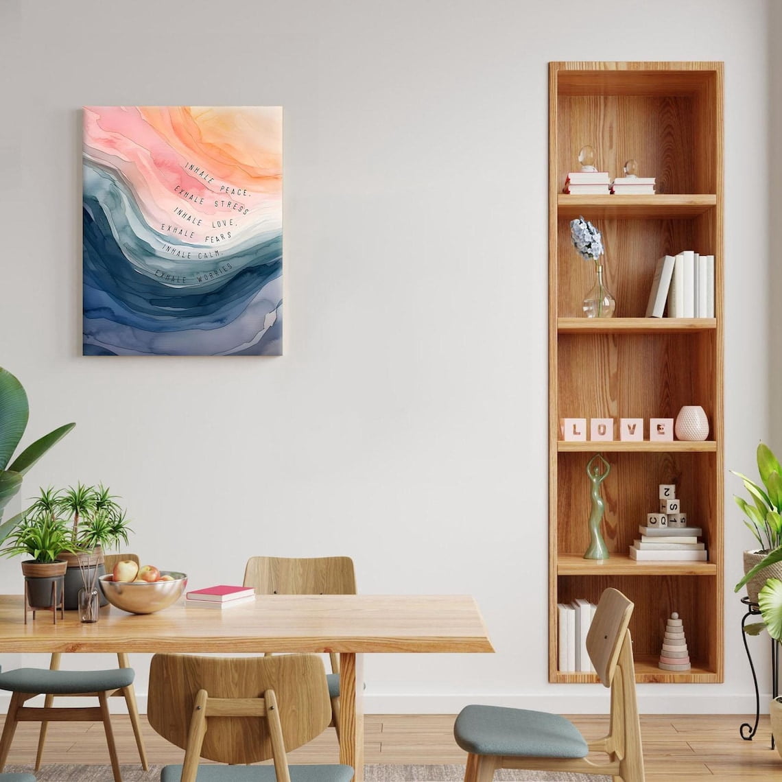 Calming Ocean Theme Canvas Art - "Inhale Peace Exhale Stress" Motivational Quote Wall Decor, Premium Fade-Resistant Canvas Print, Ready to Hang for Bedroom, Office, Yoga Studio, Living Room