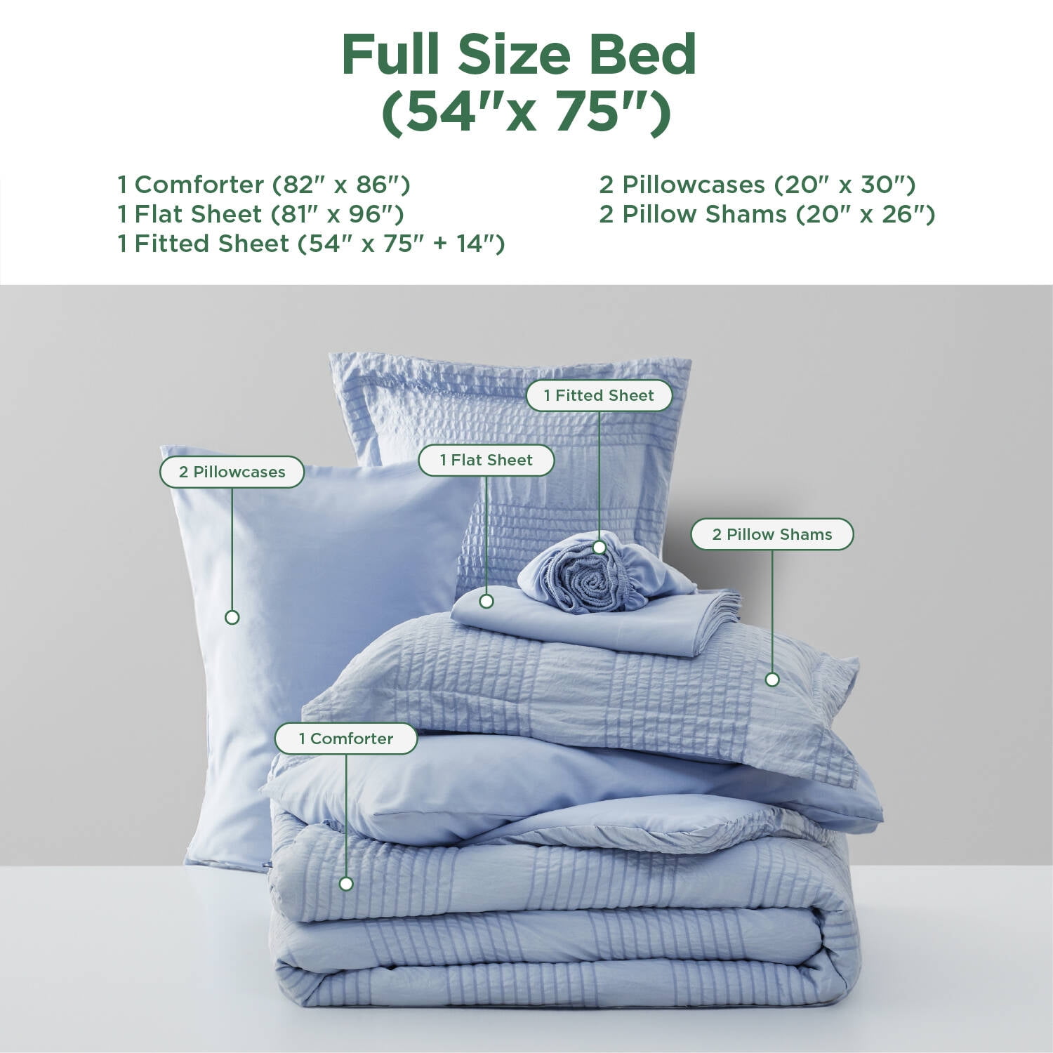 Free Shipping Cozy Comfort Full Size Comforter Sets Bed in a Bag Full 7 Piece Stripes Seersucker Bedding Set Soft Lightweight Down Alternative Comforter Full Bed Set Light Blue Full 82 x 86