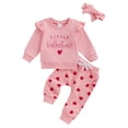 thumbnail image 2 of Elippeo Toddler Girl Valentine's Day Outfits Letter Print Flying Sleeve Sweatshirt with Heart Pattern Pants Headband  6 12 18 24 Months 3 Years, 2 of 9