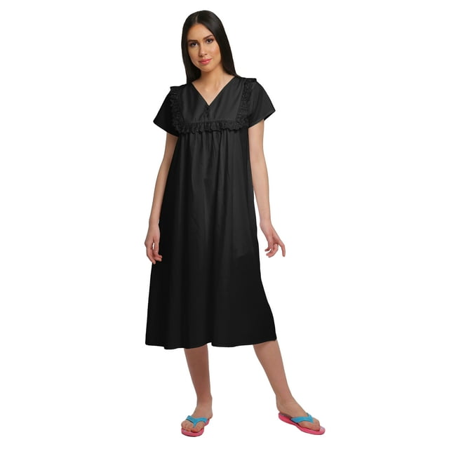 Moomaya Nuisette Unie pour Femme à Encolure en Dentelle, Manches Courtes, Tenue de Nuit