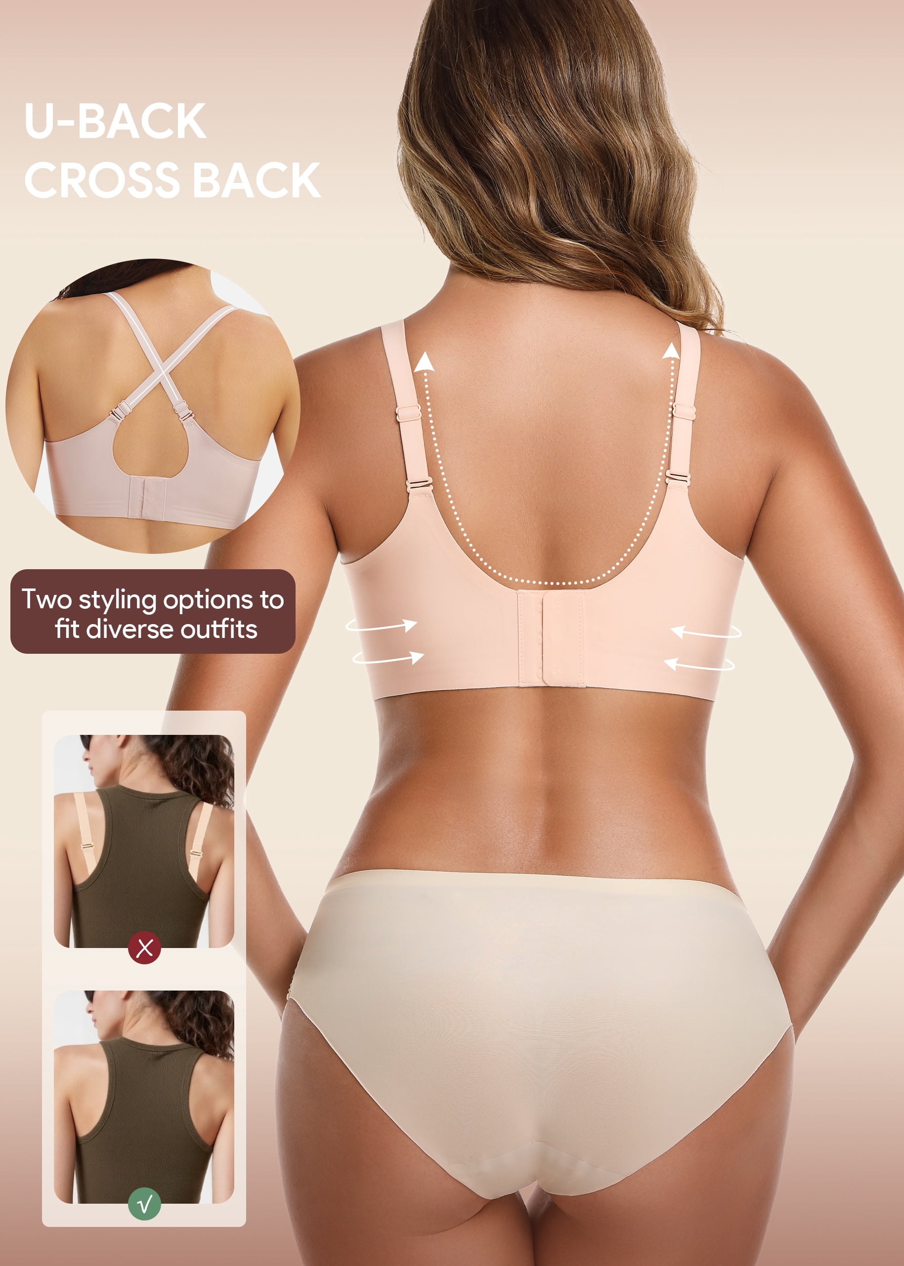 HBlife Jelly Bras for Women No Underwire 3PCS Comfort Wireless Push Up Bras Seamless Scalloped Lift Everyday Bralettes