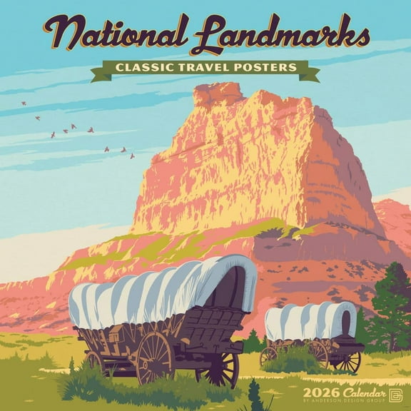 Willow Creek Press, National Monuments Classic Travel Posters 2026 Wall Calendar, 12'' X 12'', 18-Month Calendar with Stapled Binding