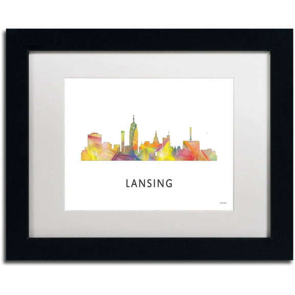 Trademark Fine Art 'Lansing Michigan Skyline WB-1' Canvas Art by Marlene Watson, White Matte, Black Frame