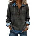 thumbnail image 4 of Endives Womens Denim Shirt Collar Patchwork Denim Pullover Shirt Knit Sweater Casual Blouses Spring Outfit, 4 of 5