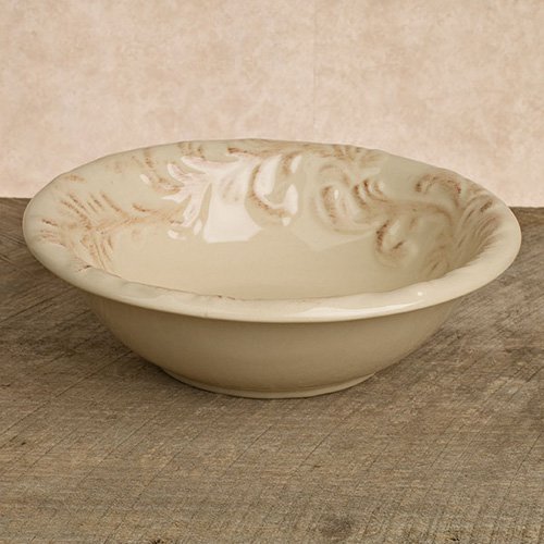 Gerson 4 Cream Ceramic Salad Bowls Embossed With Acanthus Leaf Motif