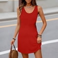 thumbnail image 4 of GXIPO Summer Dresses for Women Beach Boho Sleeveless Vintage Solid Flowy Pocket Tshirt Tank Sundresses Red 2XL, 4 of 9