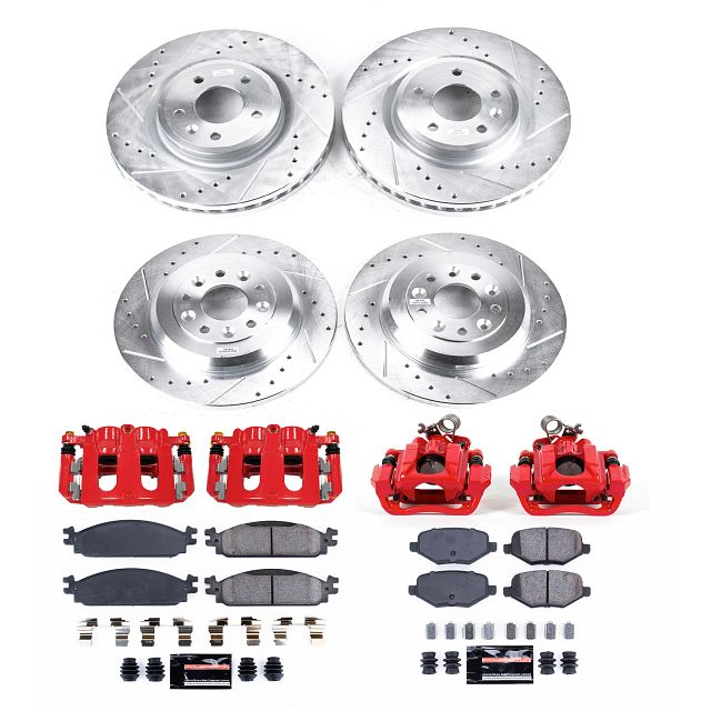 PowerStop Front and Rear Z23 Evolution Sport Brake Pad and Rotor Kit with Red Powder Coated Calipers Fits: LINCOLN Select Models KC8970