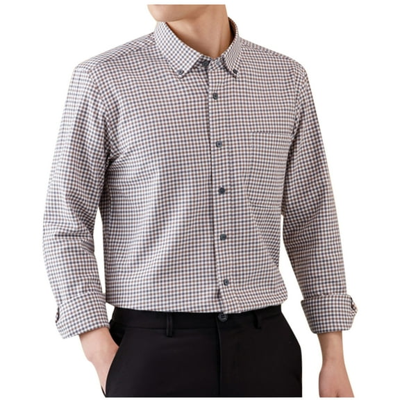 Mens Dress Shirts Long Sleeve Regular Fit Striped Business Casual Cotton Shirt for Men Black S