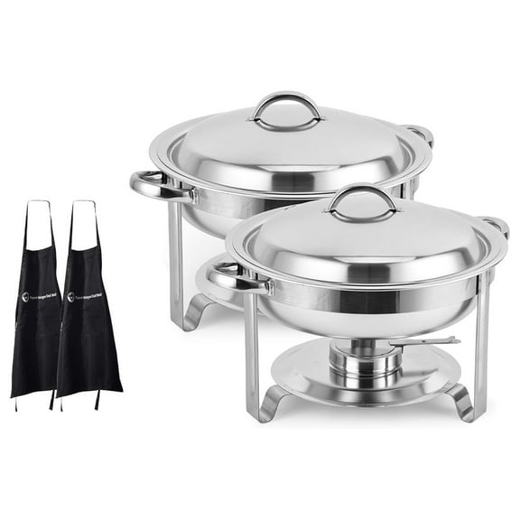 [Set of 2] Round Chafing Dish Buffet Set Stainless Steel 4 Quart Capacity