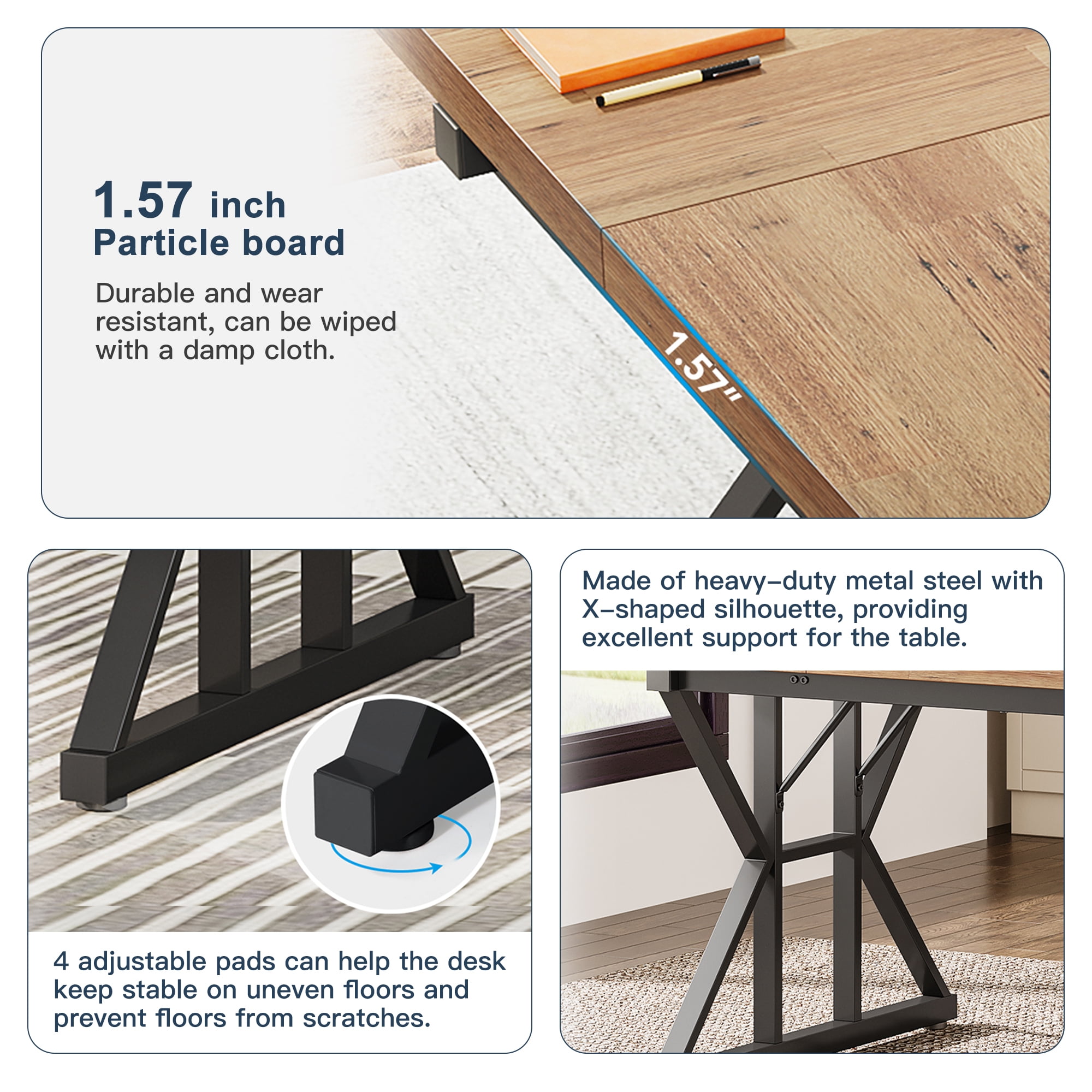 Demi Bonn 71" Farmhouse Dining Table, Wood Rustic Kitchen Table for 6 People, Large Rectangular Dinner Table for Dining Room, Home Office, Living Room Furniture, Walnut & Black