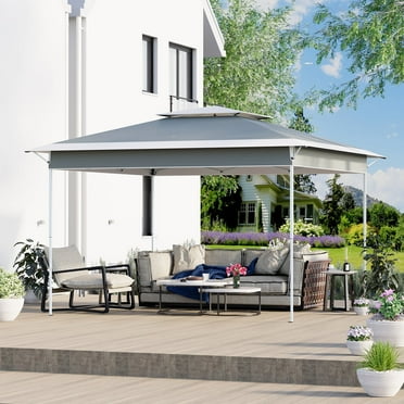 AVAWING 11x11 ft Outdoor Pop-up Canopy, Party Tent, Patio Wedding Tent, Gray & White