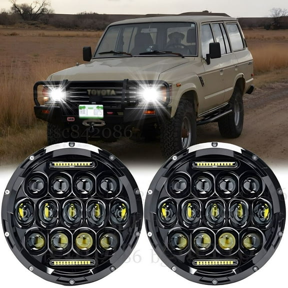 Pair 7inch Round Led Headlights For TOYOTA LAND CRUISER FJ40 FJ60 J80 1965-1985