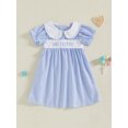 thumbnail image 3 of Lairauiy Kids Girls Summer Plaid Dress Letter Embroidery Short Sleeve A-Line Dress for Toddler Cute Clothes, 3 of 8