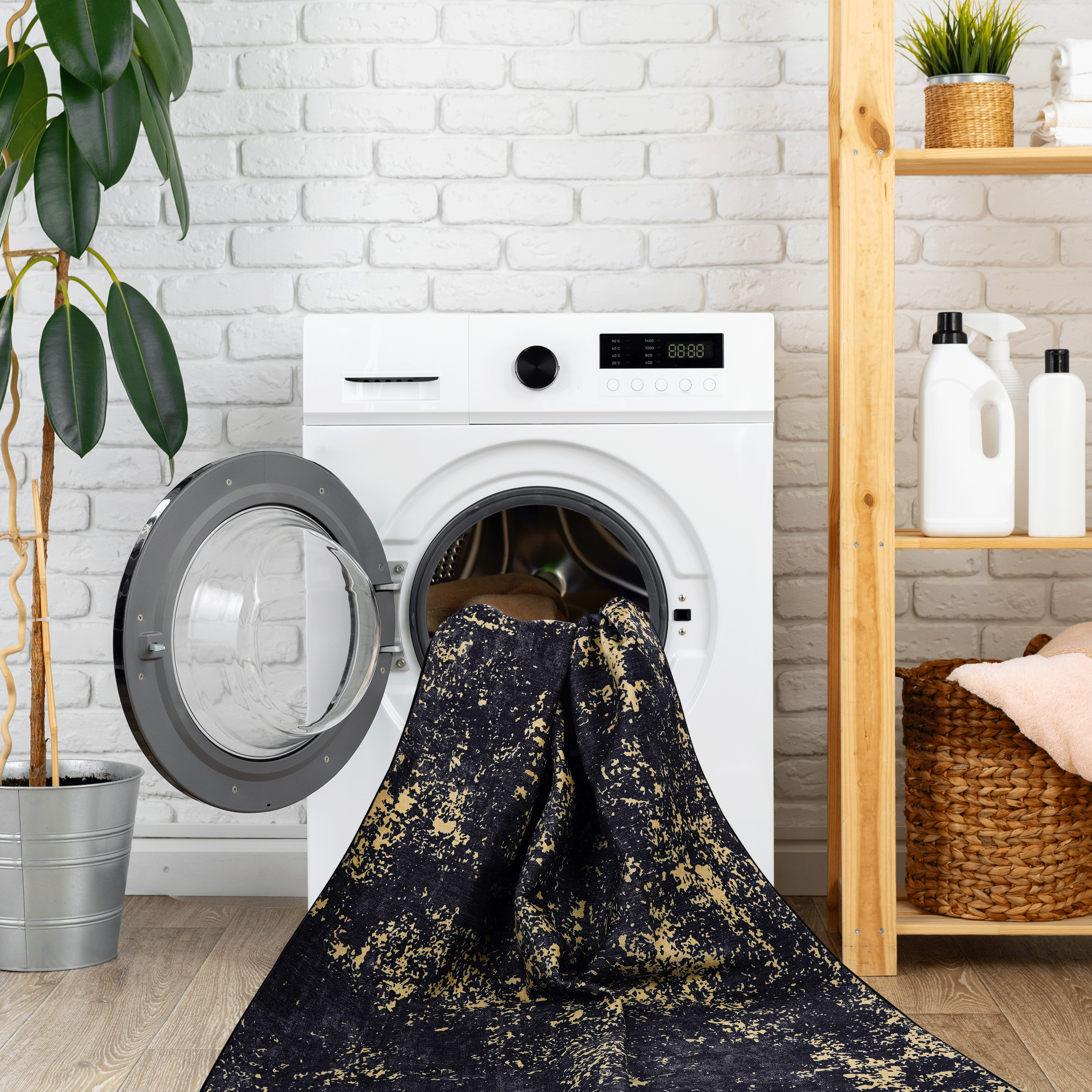 Washable Area Rug 5' x 8' Non-Slip Low Pile Chenille Rug Stain Resistant Indoor Carpet for Living Room Bedroom Dining Room Kitchen Hallway Playroom