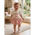thumbnail image 4 of BemeyourBBs Newborn Baby Girl Litter Sister Outfits Infant Baby Girl Summer Clothes Letter Flower Watermelon Embroidery Short Sleeve Romper Elastic Waist Ruffles Skorts Skirt Headband Set, 4 of 9