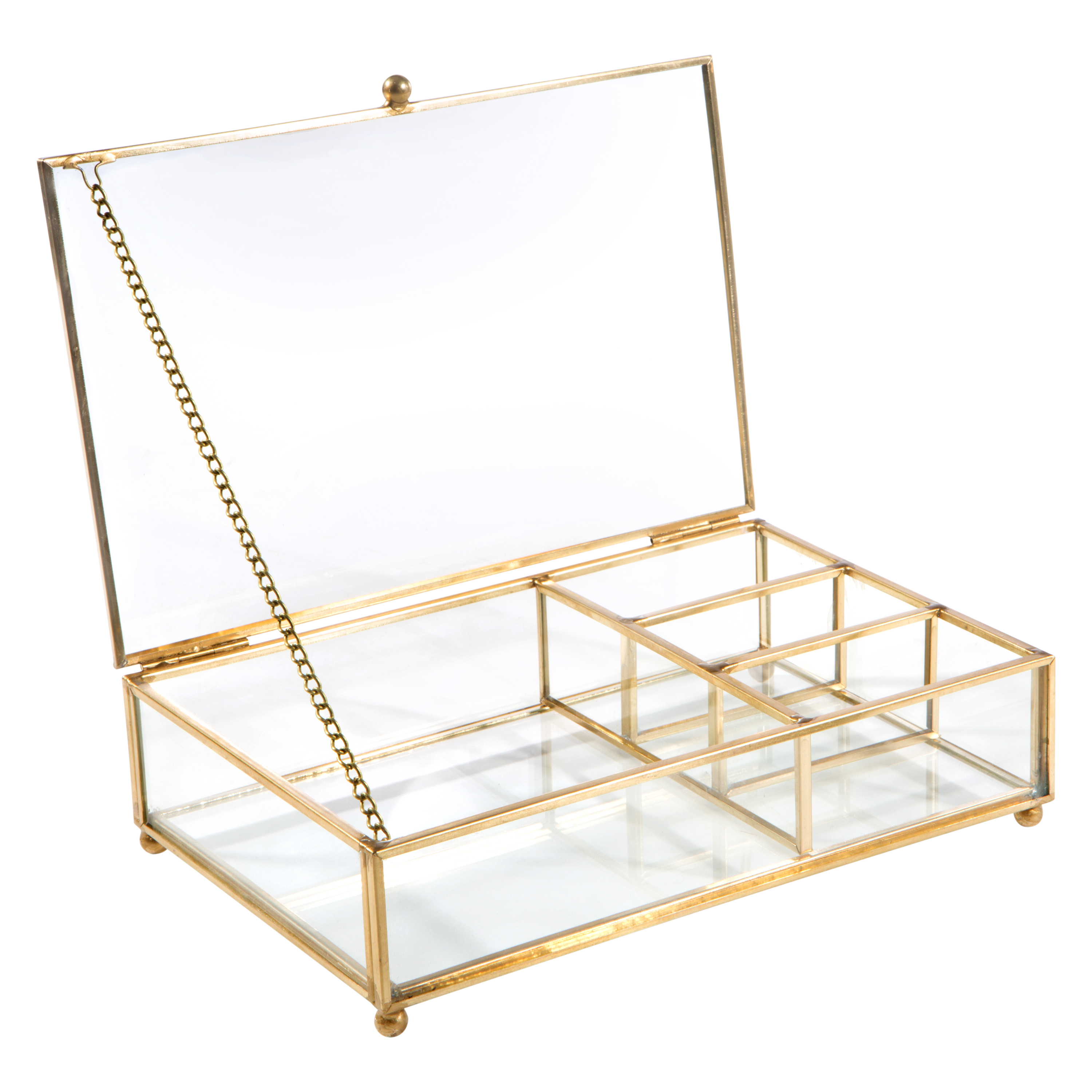 Home Details Vintage 4 Compartment Glass Unisex Cosmetic & Jewelry Keepsake Box in Gold - image 2 of 4