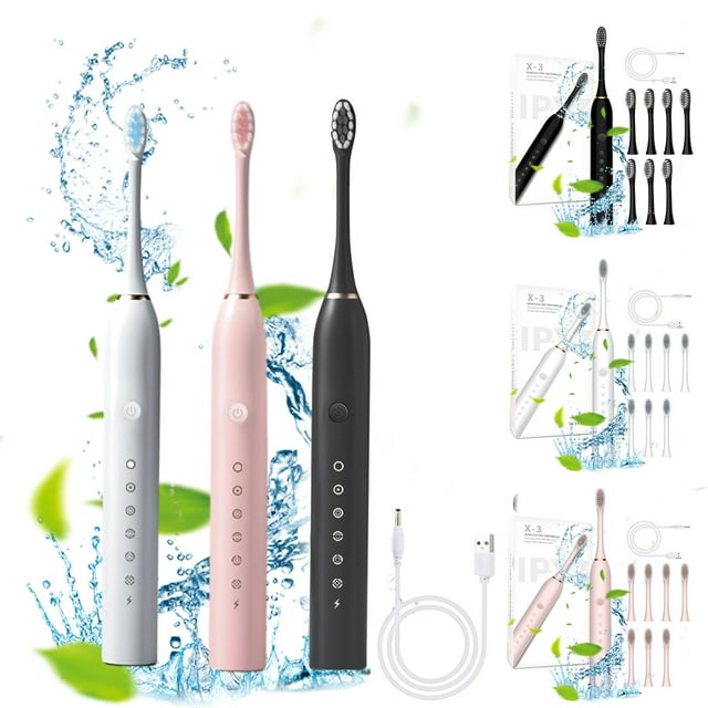 Xihbxyly Cepillo de Dientes Eléctrico, 6 Modos de Limpieza, 8 Cabezales de Repuesto, Eliminación Profunda de Manchas, Resistencia Al Agua Ipx7, Recargable Por Usb, Batería de Larga Duración, Ideal pa