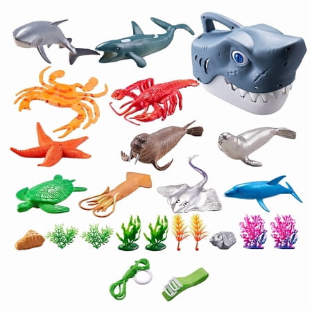 Ocean Sea Life Toy Figures Set for Kids Realistic Marine Animals with Shark Dolphin Penguin Seal Crab Ocean Animal Figure Toys for Boys Girls Toddlers