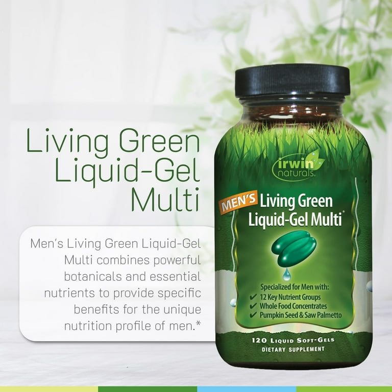 ALIVEN LIVERGE 化粧品&ヒサミインベルアクアゲル Irwin Naturals Men's Living Green Liquid-Gel Multi, 120 Softgels