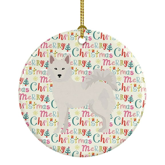 Danish Spitz Merry Christmas Ceramic Ornament 2.8 in x 2.8 in