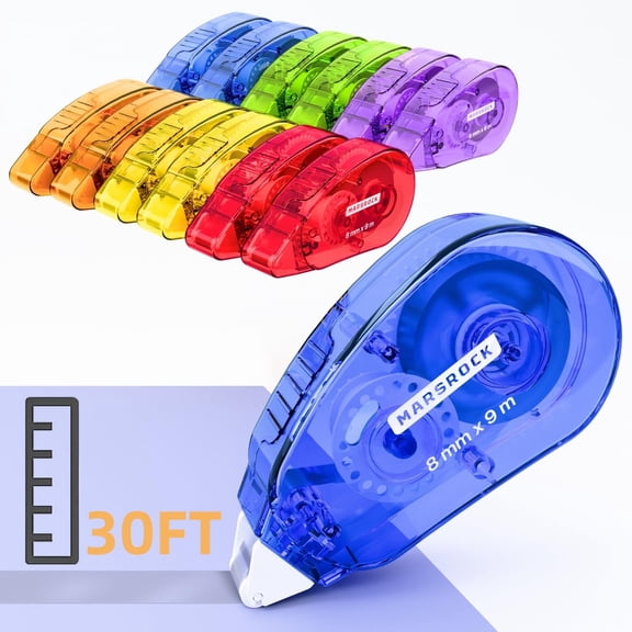 Marsrock Double-Sided Tape Roller for Scrapbooking 12-Pack (0.31IN x 30FT) Adhesive Tape Glue Runner, Scrapbook Supplies and Craft Supplies for Scrapbooking, Gift Wrapping and Photo Tape