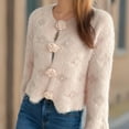 thumbnail image 4 of Olyvenn Women's Mohair Sweater – Fuzzy Mohair Cardigan Pearl Soft Chunky Floral Button-Up Fuzzy Sweater for Women Pink S, 4 of 6