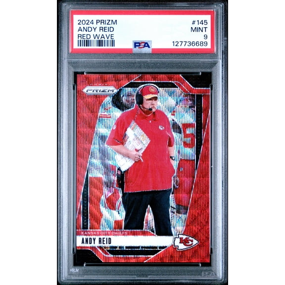 Andy Reid 2024 Prizm Red Wave Football Card #145 Graded PSA 9 Cert #1277736689