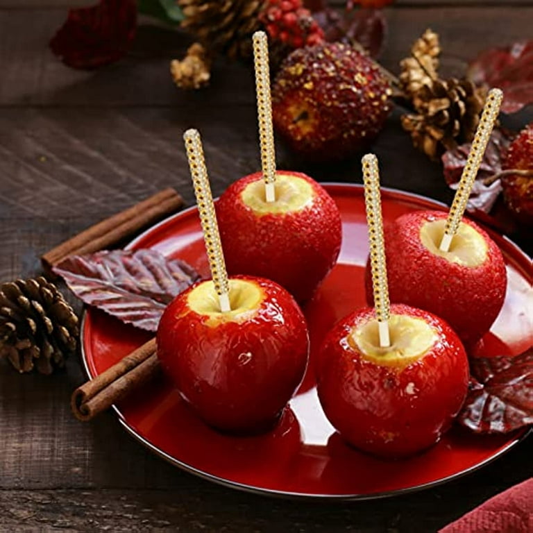 JOERSH 30Pcs Jeweled Candy Apple Sticks, Gold Bling Rhinestone Caramel  Apple