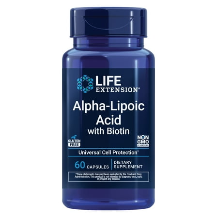 Life Extension Alpha-Lipoic Acid with Biotin, for cell protection, universal antioxidant for liver & nerve health, gluten-free, non-GMO, 60 capsules