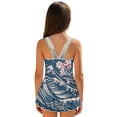 thumbnail image 2 of Xixirimido Sea Waves Cherry Blossom Print Girls Swimsuits One Piece Sleeveless Swimwear with Skirt Modest Bathing Suit with Built-in Shorts Beach Vacation Swim Dress, 3-4 Years, 2 of 7