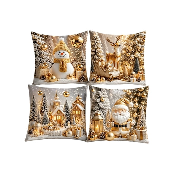 2026 Christmas Indoor Home Decor 4 Pack Christmas Decorative Throw Pillow Covers Scene Visual Holiday Cushion Slipcovers Pillow Cases With Hidden Zipper For Sofa Couch Indoor