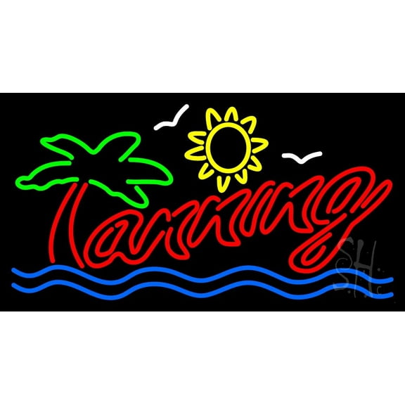 Tanning Double Stroke LED Neon Sign 13 x 24 - inches, Black Square Cut Acrylic Backing, with Dimmer - Bright and Premium built indoor LED Neon Sign for Defence Force.