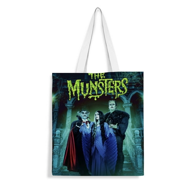The Munsters Bolso de tela con estampado de lienzo para mujer, bolsa de compras reutilizable y estética, con cremallera interior, regalo para mujer, 35 × 40 cm.