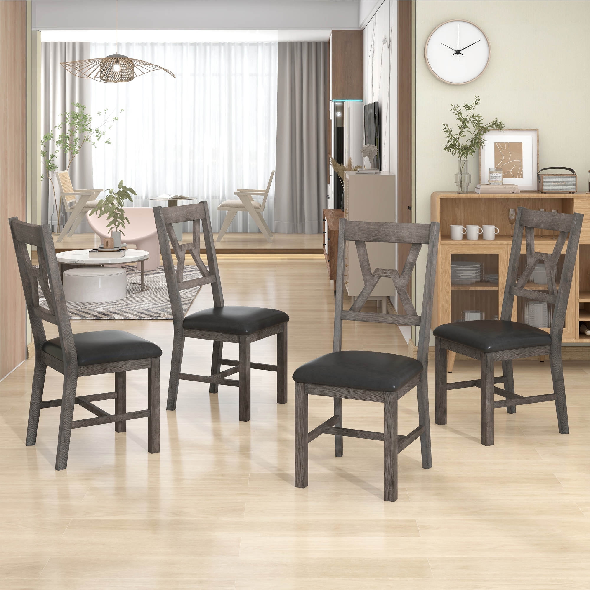 Dining Chairs Set of 4, 4Piece Upholstered Side Chairs, Rustic Wood