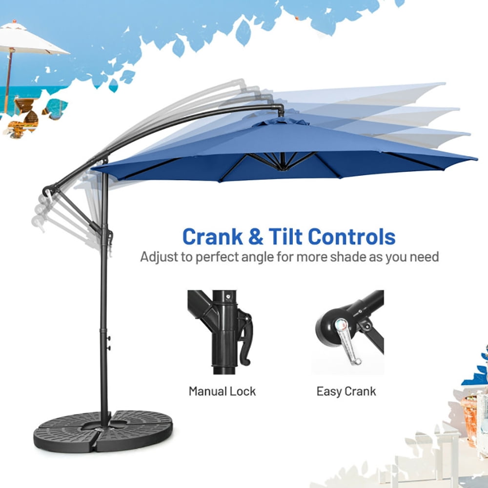 Aimee Lii 10 Feet Offset Umbrella with 8 Ribs Cantilever and Cross Base, Outdoor Umbrella with Base, Blue Aimee Lii 10 Feet Offset Umbrella with 8 Ribs Cantilever and Cross Base, Outdoor Umbrella with Base, Blue