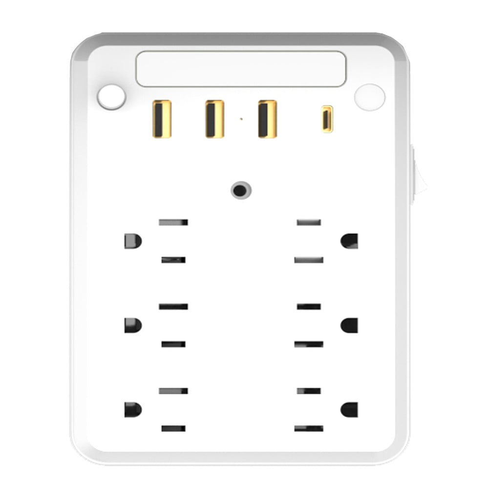 6 Outlet Socket, Wall Mount Outlet Extender Multi Plug with 4 USB
