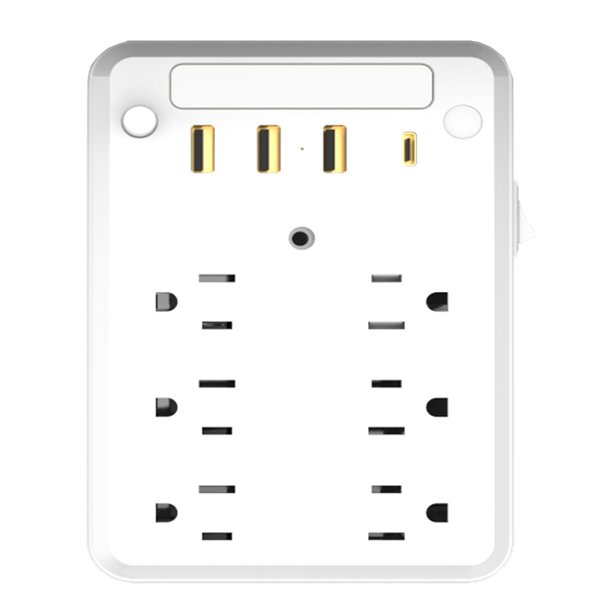 6 Outlet Socket, Wall Mount Outlet Extender Multi Plug with 4 USB Charging Ports