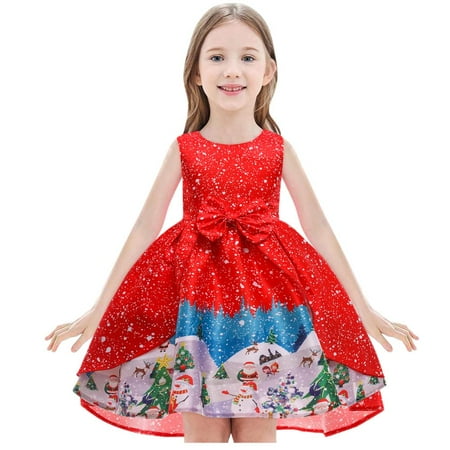 

VERUGU Princess Dresses for Girls Infant Baby Kids Girls Christmas Santa Claus Print Dress Princess Dress