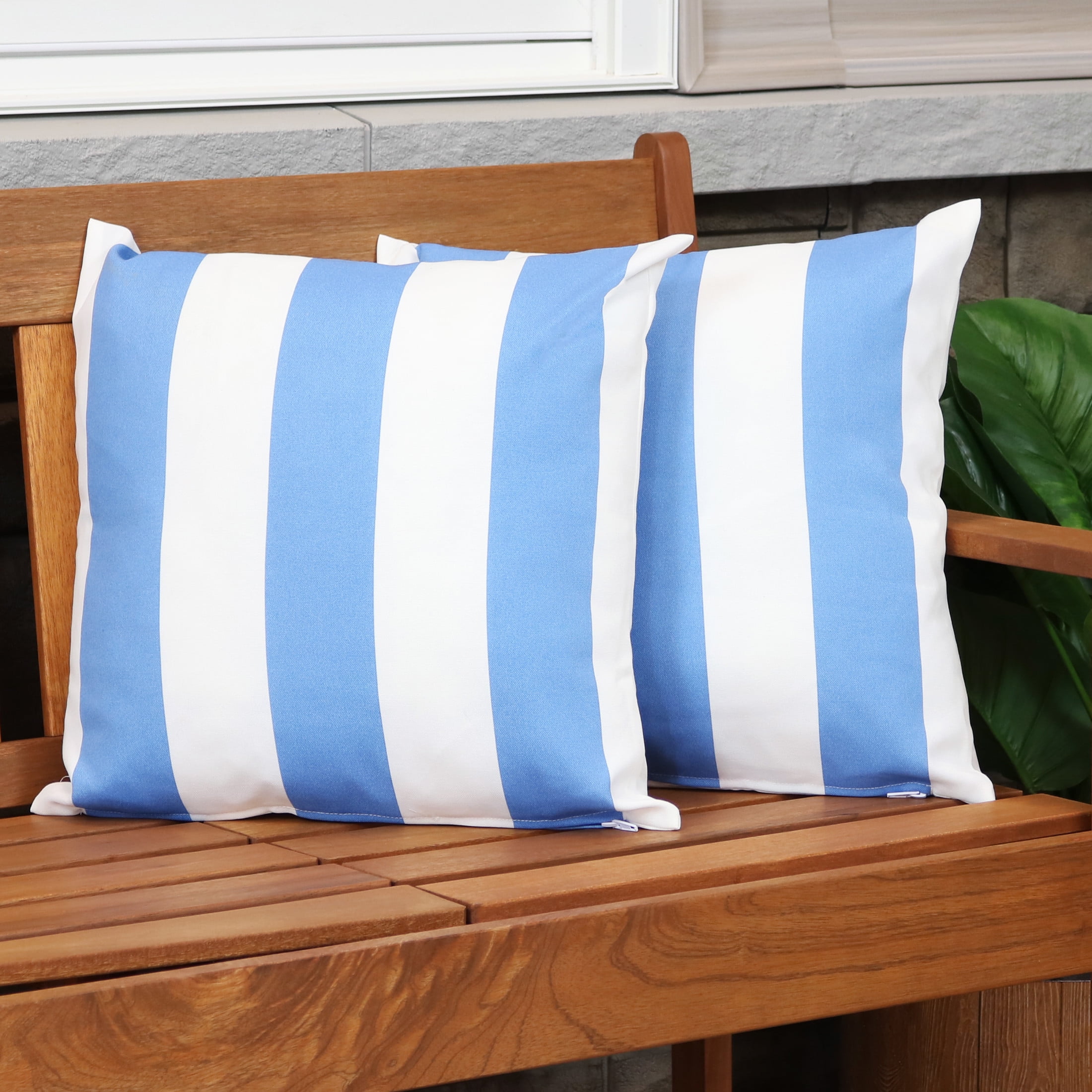 Sunnydaze 17" x 17" Beach-Bound Stripe Polyester Square Outdoor Throw Pillow, 2 Count