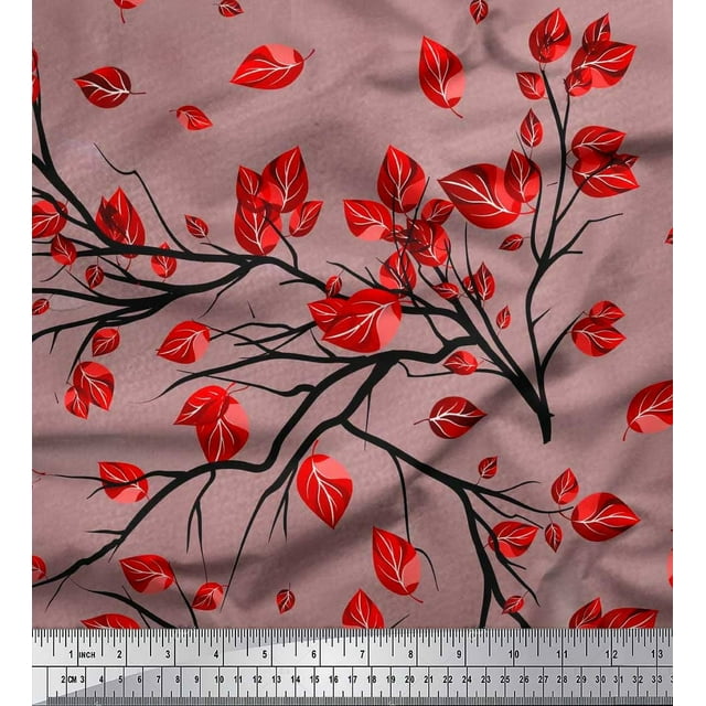 Soimoi Rayon Fabric Branch & Leaves Artistic Decor Fabric Printed Yard 56 Inch Wide