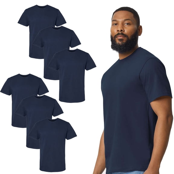 Gildan Softstyle T-Shirt for Men, Pure Cotton Midweight Tee, Bulk Tee, Navy, Pack of 6, S