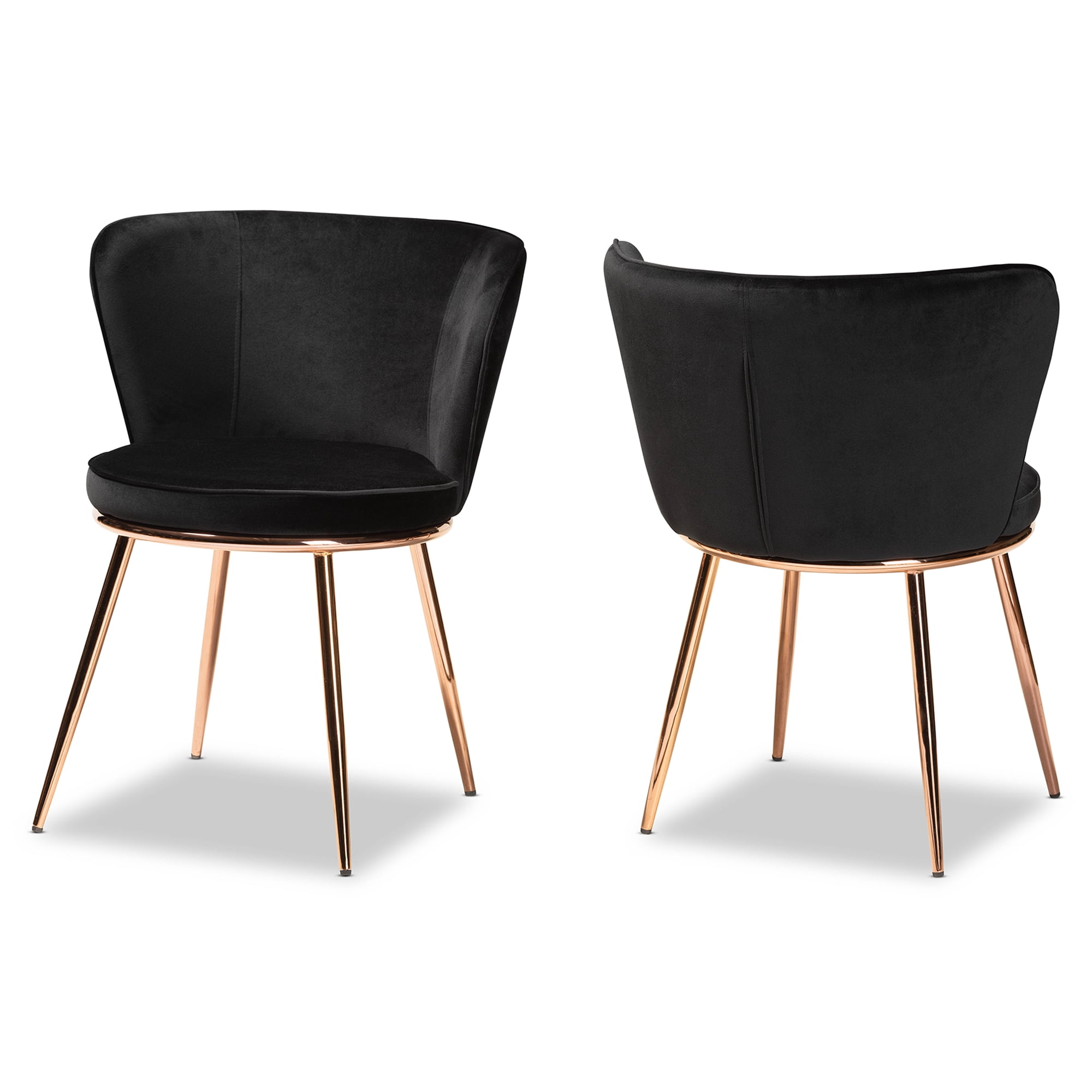Baxton Studio Farah Dining Chair, Set of 2, Black/Rose Gold