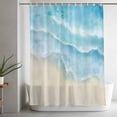 thumbnail image 5 of Blue Beige Waves Long Shower Curtain Set, Waterproof Shower Curtains for Bathroom, Summer Beach Coastal Nautical Ocean Washable Fabric Bath Curtain for Bathtub Decoration with Hooks 72x84 Inches, 5 of 9