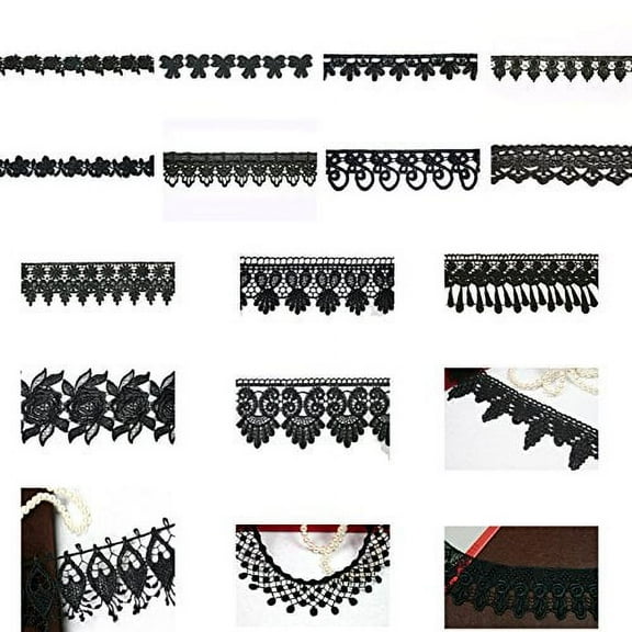 5/8" 0.75" 1" 1.25" 2' 2.5" 3" Black Venice Lace Embroidered Bridal Gown by Yard