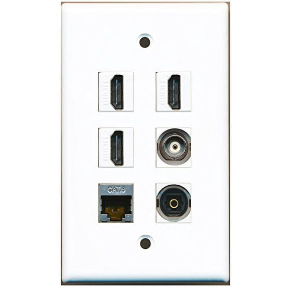 RiteAV - 3 HDMI 1 Port Shielded Cat6 Ethernet 1 Port Toslink 1 Port BNC Wall Plate
